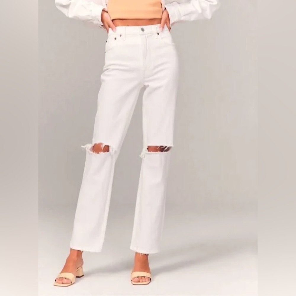 Abercombie Ultra High Rise Ankle Straight Jean - Ripped White